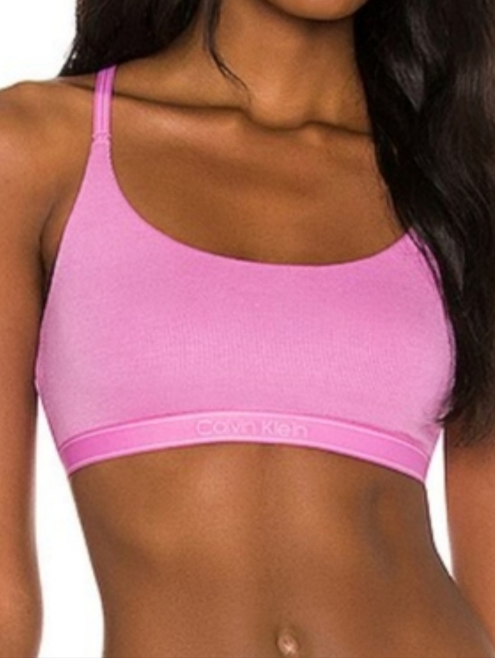 Calvin Klein Women's Bralette Bra. ribbed unlined. Racerback Pink Lilac rain-A1